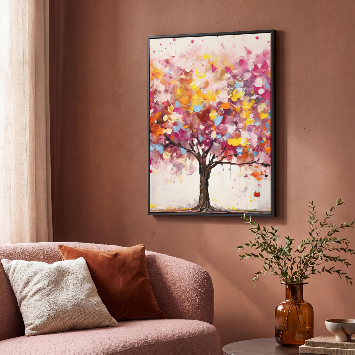 LEINWAND Bilder mit Rahmen - Aquarell - Baum - Kunst - Abstrakt - 70x100 - Multicolor, Textil (70/100cm) - MuchoWow