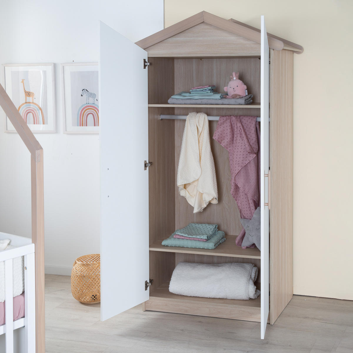 BABYZIMMER SET Cabane 3-teilig - Eichefarben/Weiß, Holz/Holzwerkstoff (96/190/50cm) - Roba