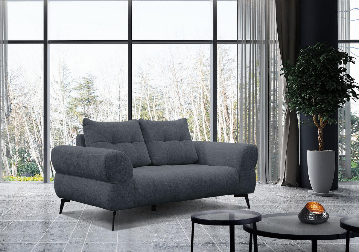 SOFA SALVINI 2-Sitzer, dunkelblau - Schwarz/Dunkelblau, Holzwerkstoff/Textil (176/88/99cm) - Courtois Laville