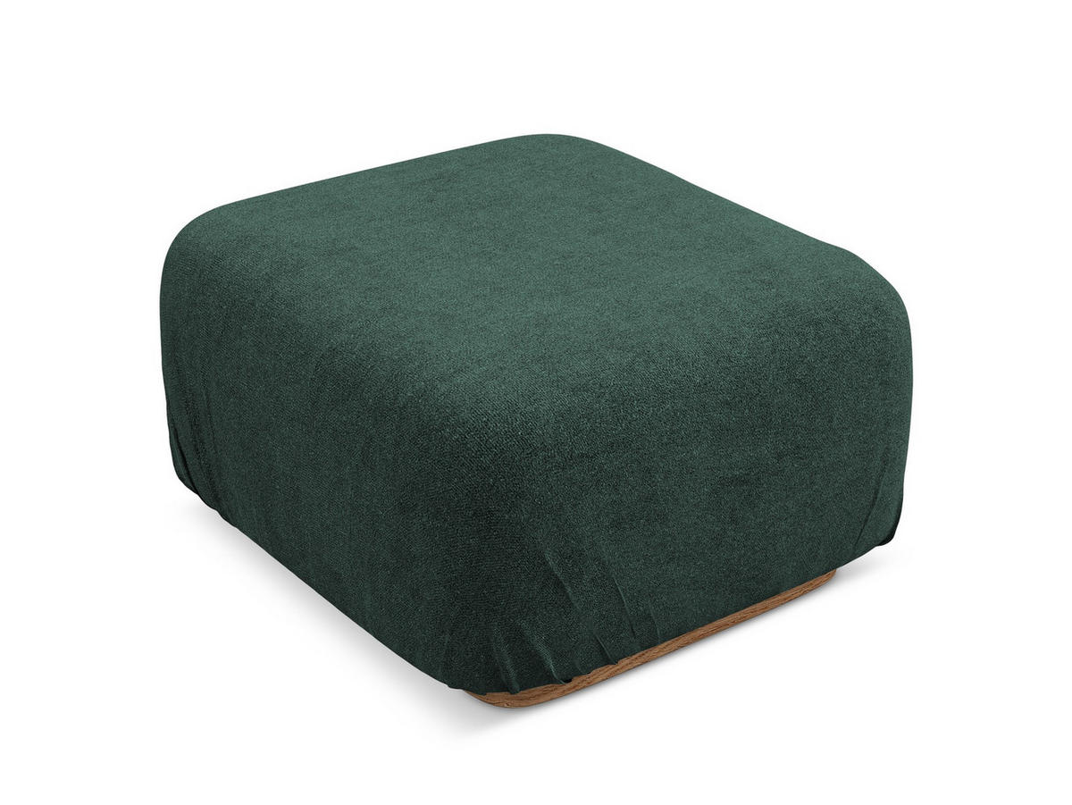 POUF Bouclé Stoff Grün - Dunkelgrün/Braun, Holz/Textil (83/95/41cm) - Makamii