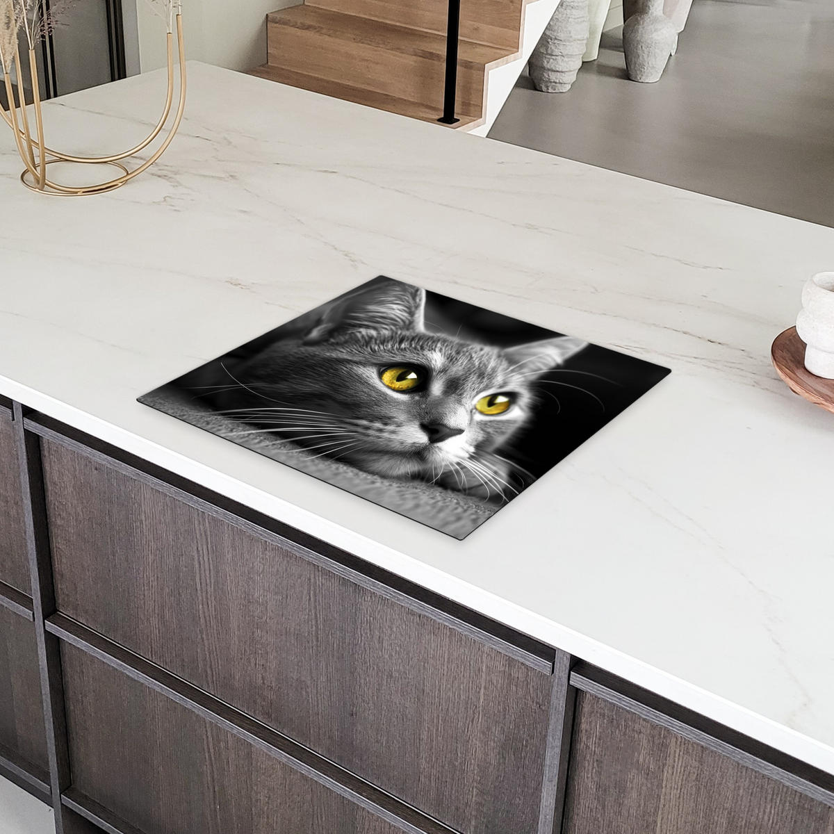 HERDABDECKPLATTE Katze - Grau - Tiere - Katze 57x51 cm - Grau, Kunststoff (57.6/0.2/51.6cm) - MuchoWow