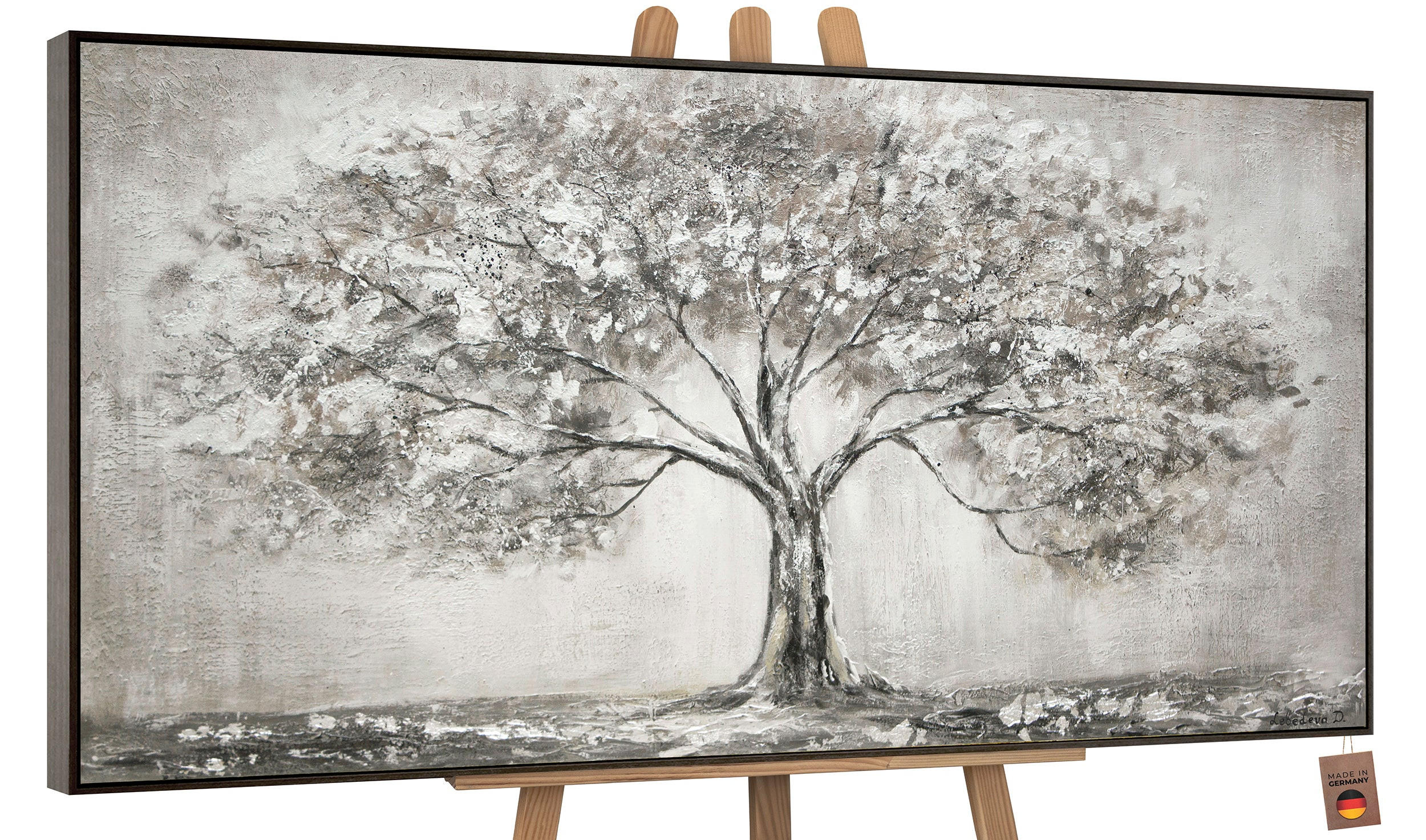 GEMÄLDE Lebensbaum Schattenfugenrahmen grau 100x50 cm - Grau, Holz (100/50cm) - YS-art gallery