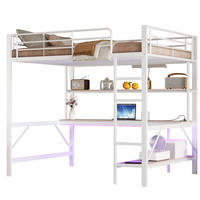 HOCHBETT 140/200 cm aus Metall mit Schreibtisch, Regal und LED-Beleuchtung Weiß - Weiß, Metall (140/200cm) - Modenvie