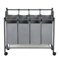 WÄSCHESAMMLER mit 4 abnehmbaren Taschen Grau auf Rollen - L87,5 cm - Grau, Metall (81/38.5/87.5cm) - Calicosy