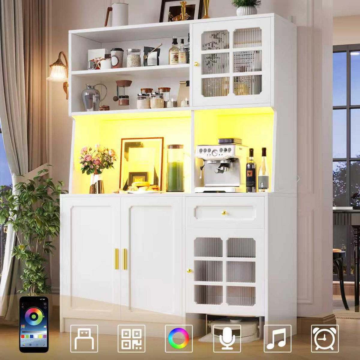 KÜCHENSCHRANK 130x45x180 Cm Glas Türen LED Weiß - Weiß, Holzwerkstoff (130/180/45cm) - FLIEKS