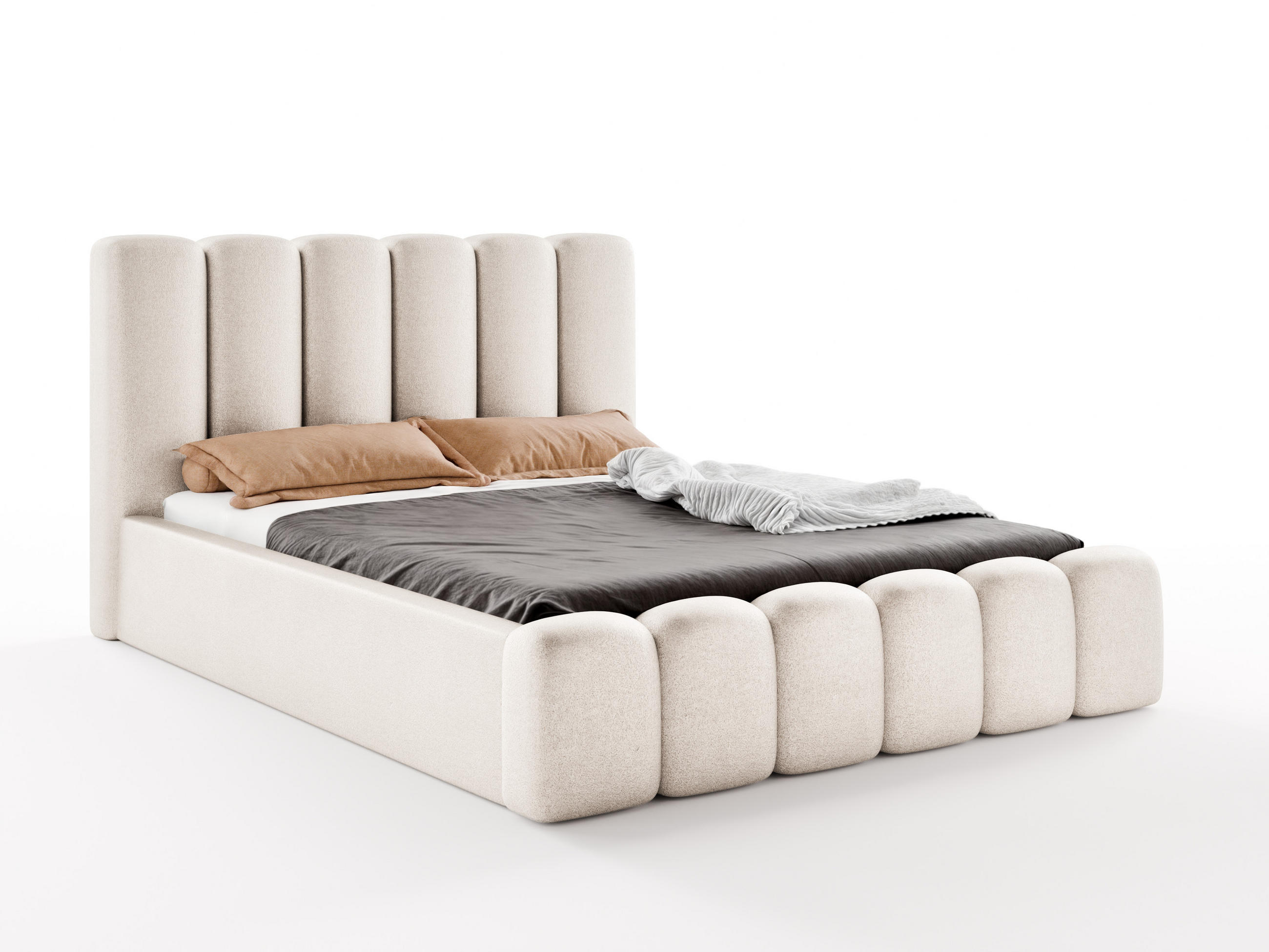 POLSTERBETT VELARO 200x200 cm mit Bettkasten, Stauraum und Metall-Lattenrost – Bouclé Stoff Creme - Creme/Schwarz, Textil/Metall (200/200cm) - Luxkor24