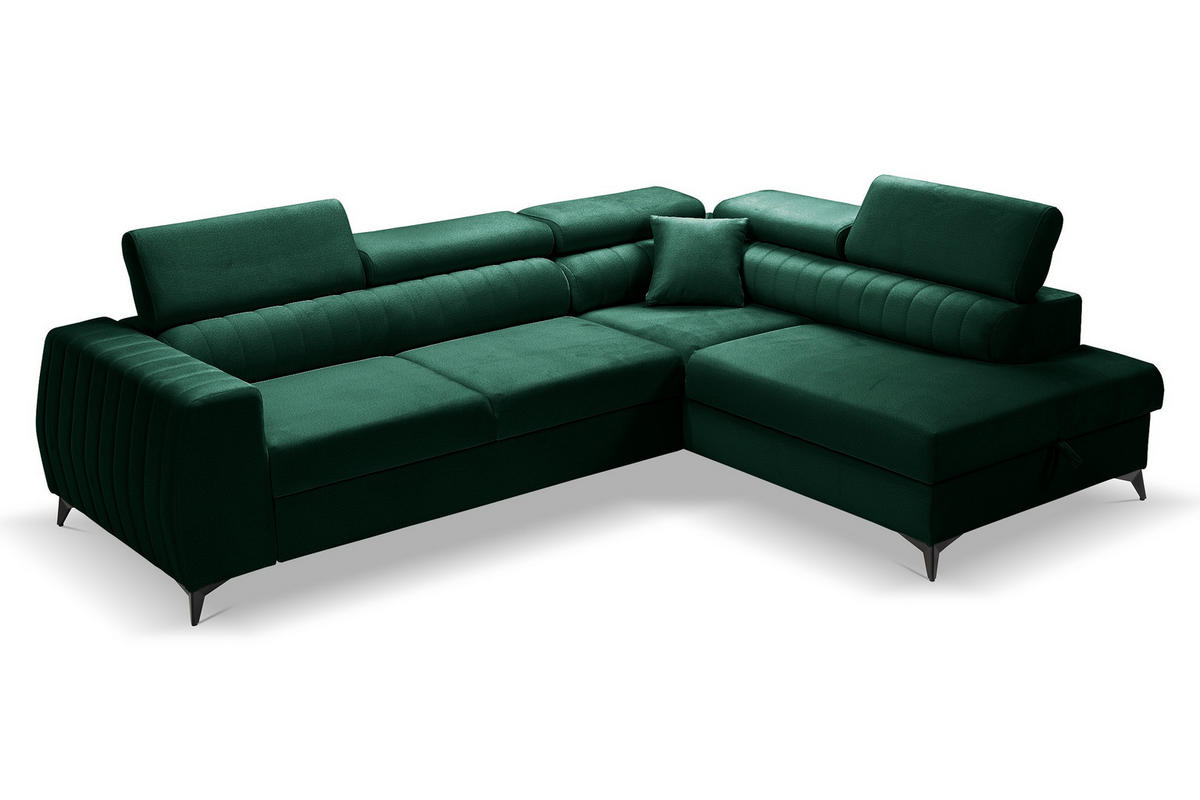 ECKSOFA PIERO L Rechts mit Schlaffunktion 195x125 Velours Dunkelgrün - Dunkelgrün/Schwarz, Holz/Textil (203/268cm) - Muffo