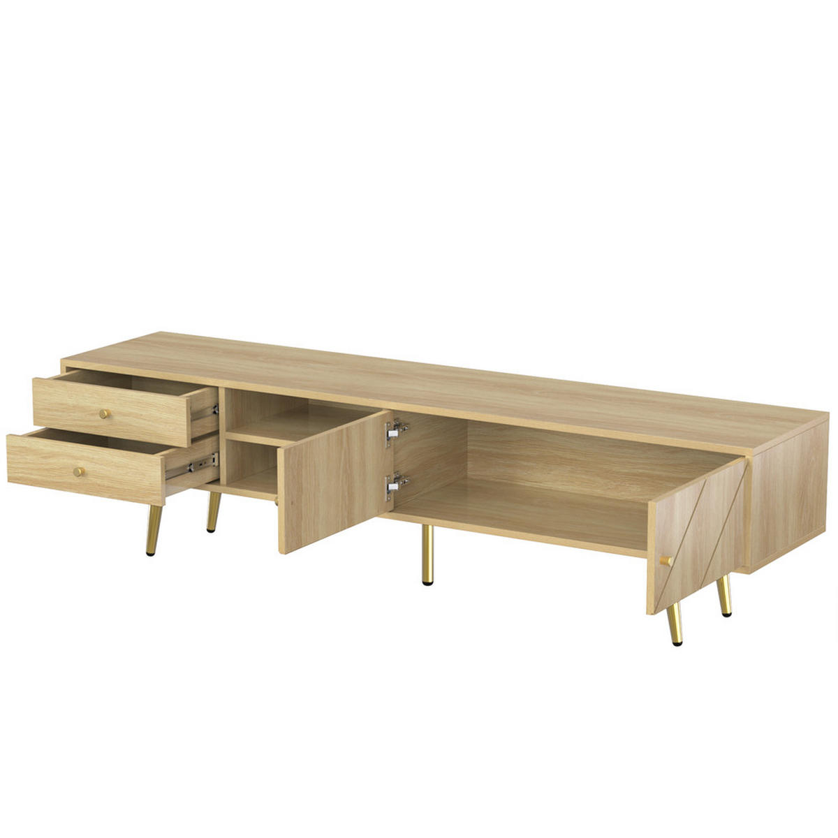 TV-SCHRANK 160cm mit goldenen Füßen 2 Schubladen einzigartige Türen - Braun, Holz (47.5/12/177.5cm) - FLIEKS