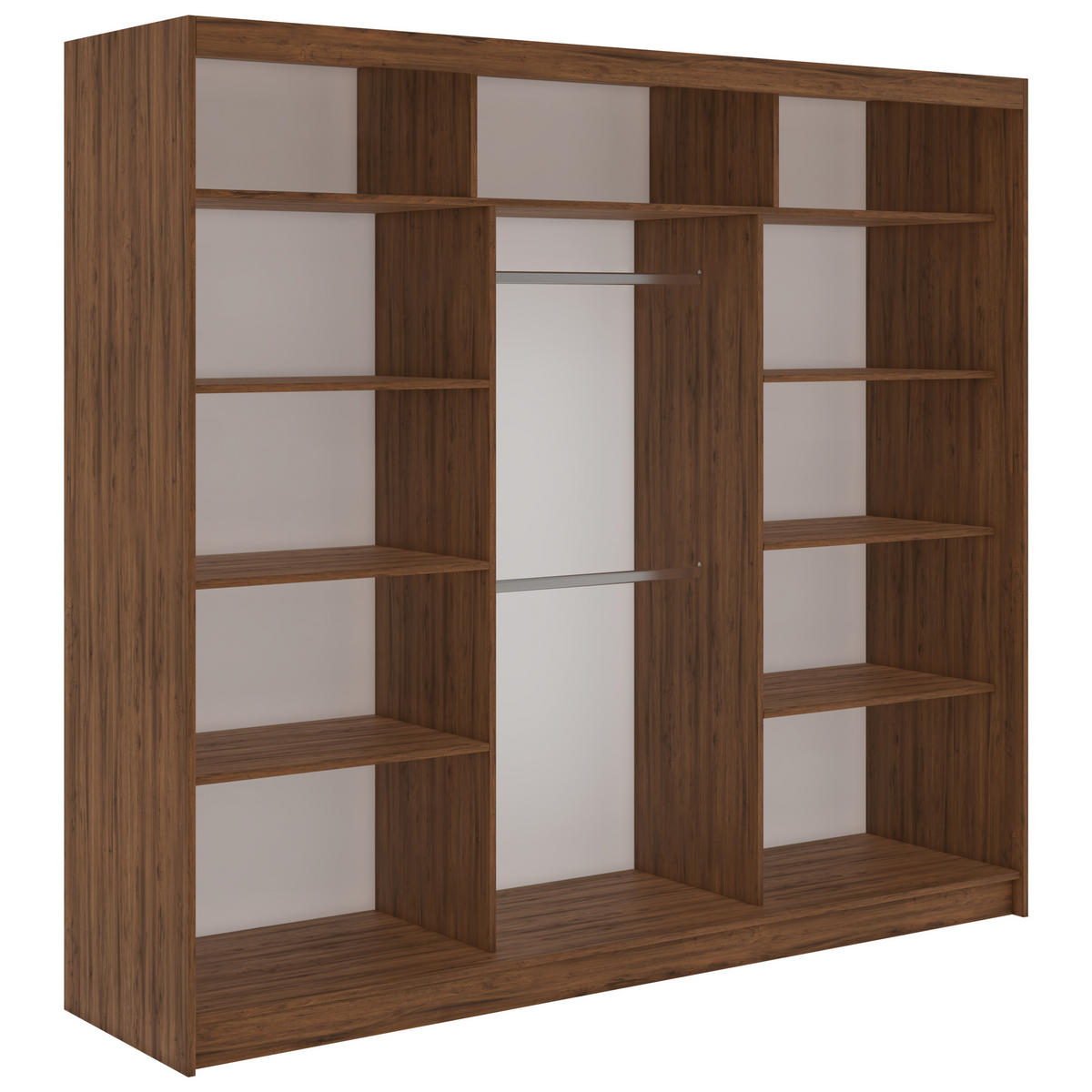 SCHWEBETÜRENSCHRANK 240 - VERONA - Warmia Walnuss mit Spiegel - Walnussfarben/Alufarben, Holzwerkstoff/Metall (240/216/61cm) - MKS