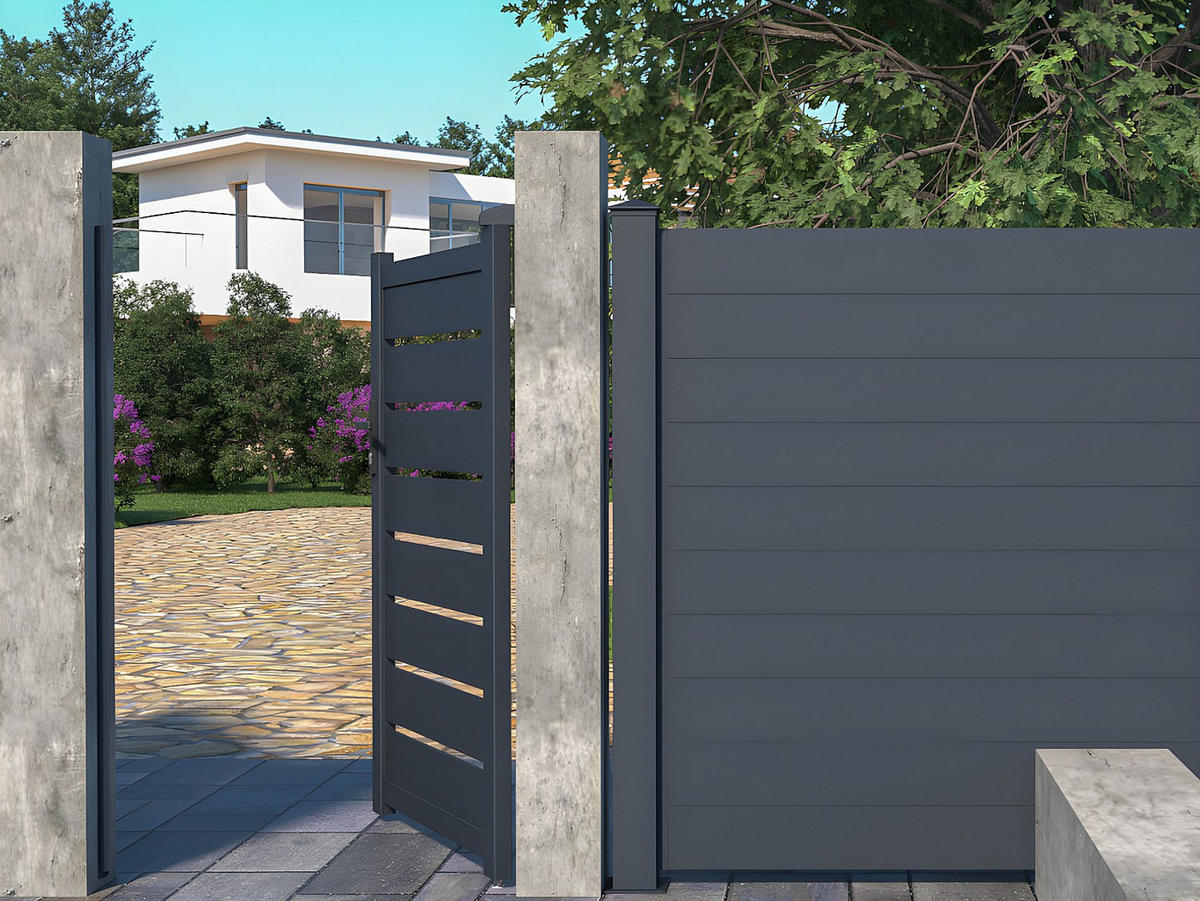 GARTENTOR Flügeltor - 103 x 166 cm - durchbrochen - Aluminium - Anthrazit - PRIMO - Anthrazit, Metall (100/161cm) - Vente-Unique