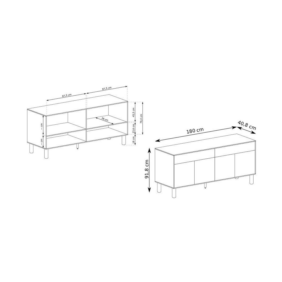 KOMMODE SABBIA 180/91,6/40,6cm mit 2 Schubladen 4 Türen Eichefarben - Eichefarben, Holzwerkstoff (180/91.6/40.6cm) - MASSENO