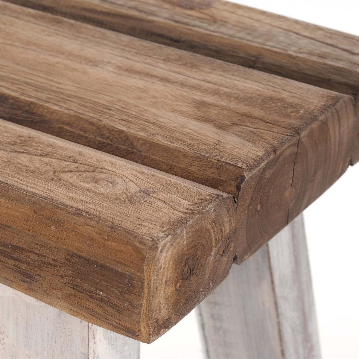 SITZHOCKER Rustic Teakholz massiv 05 weiß-natur - Multicolor, Holz (42/41/29cm) - DESIGN DELIGHTS