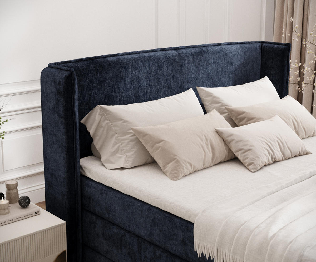 BOXSPRINGBETT Freeland Marineblau 140/200 cm mit Matratze und Topper - Schwarz/Dunkelblau, Holz/Holzwerkstoff (140/200cm) - Maison de Reve