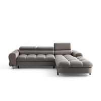 ECKSOFA UFFO L Rechts mit Schlaffunktion 260x195 Velours Beige - Beige/Schwarz, Holz/Textil (195/260cm) - Muffo