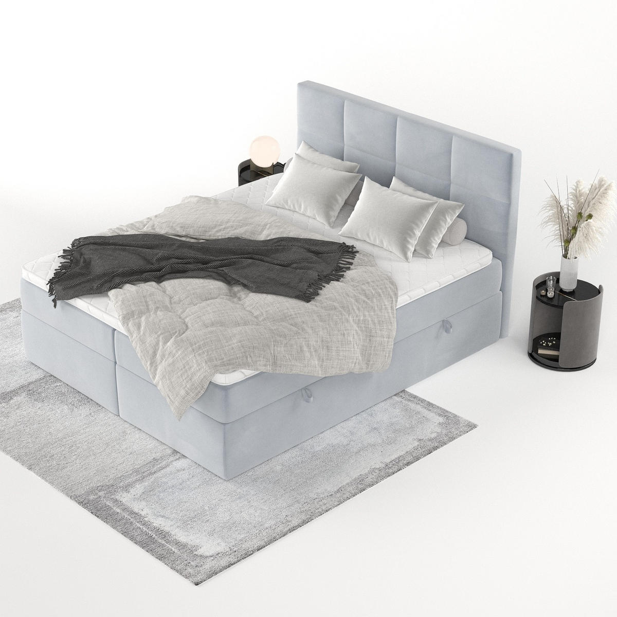BOXBETT Oris 180/200 cm Hellgrau im Paros Stoff - Hellgrau/Schwarz, Holz/Holzwerkstoff (180/200cm) - AltaBeds