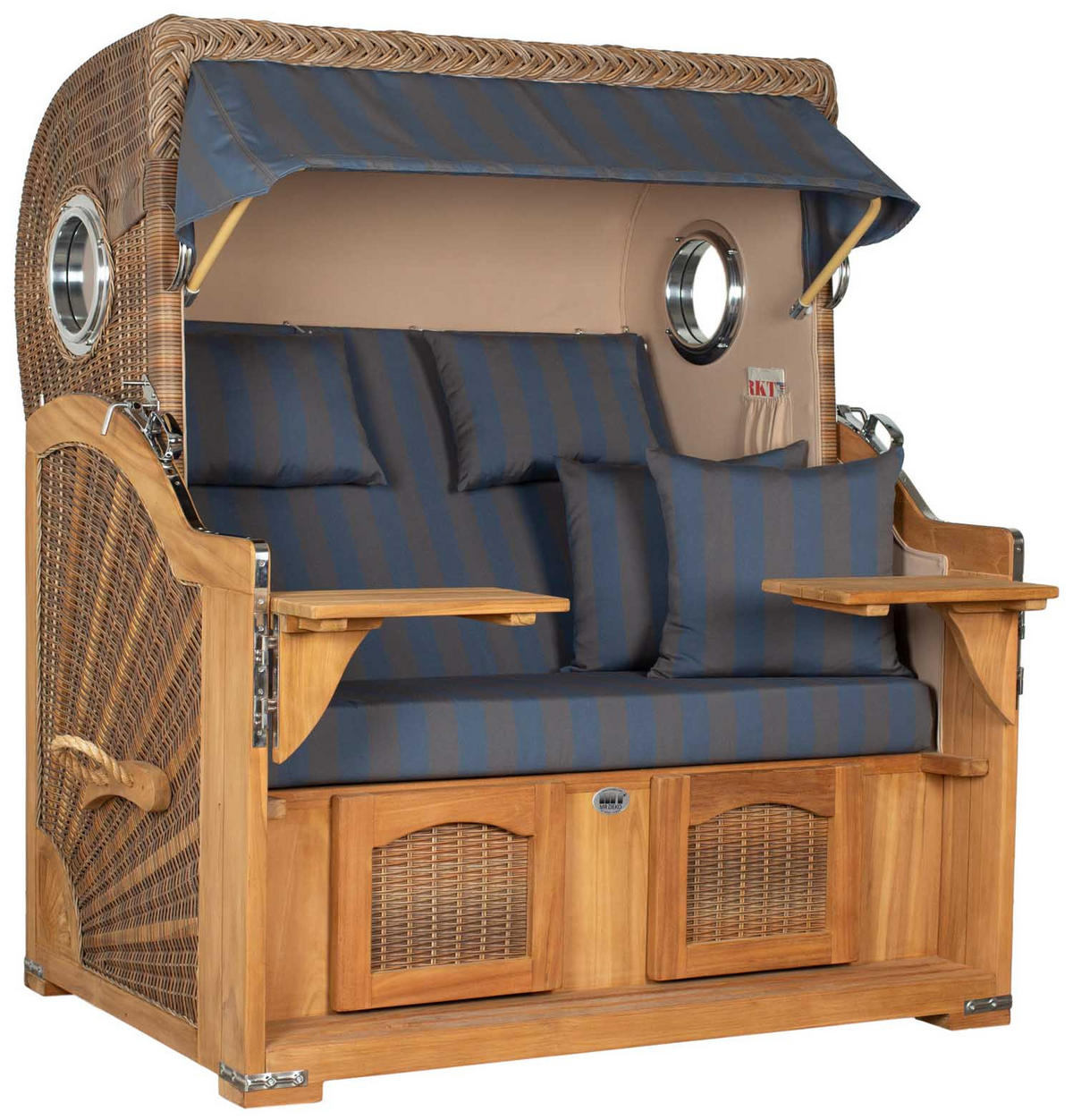 STRANDKORB XXL Düne Grande Teak Banana - Blaugrau/Braun, Metall (142/170/95cm) - Mr. Deko