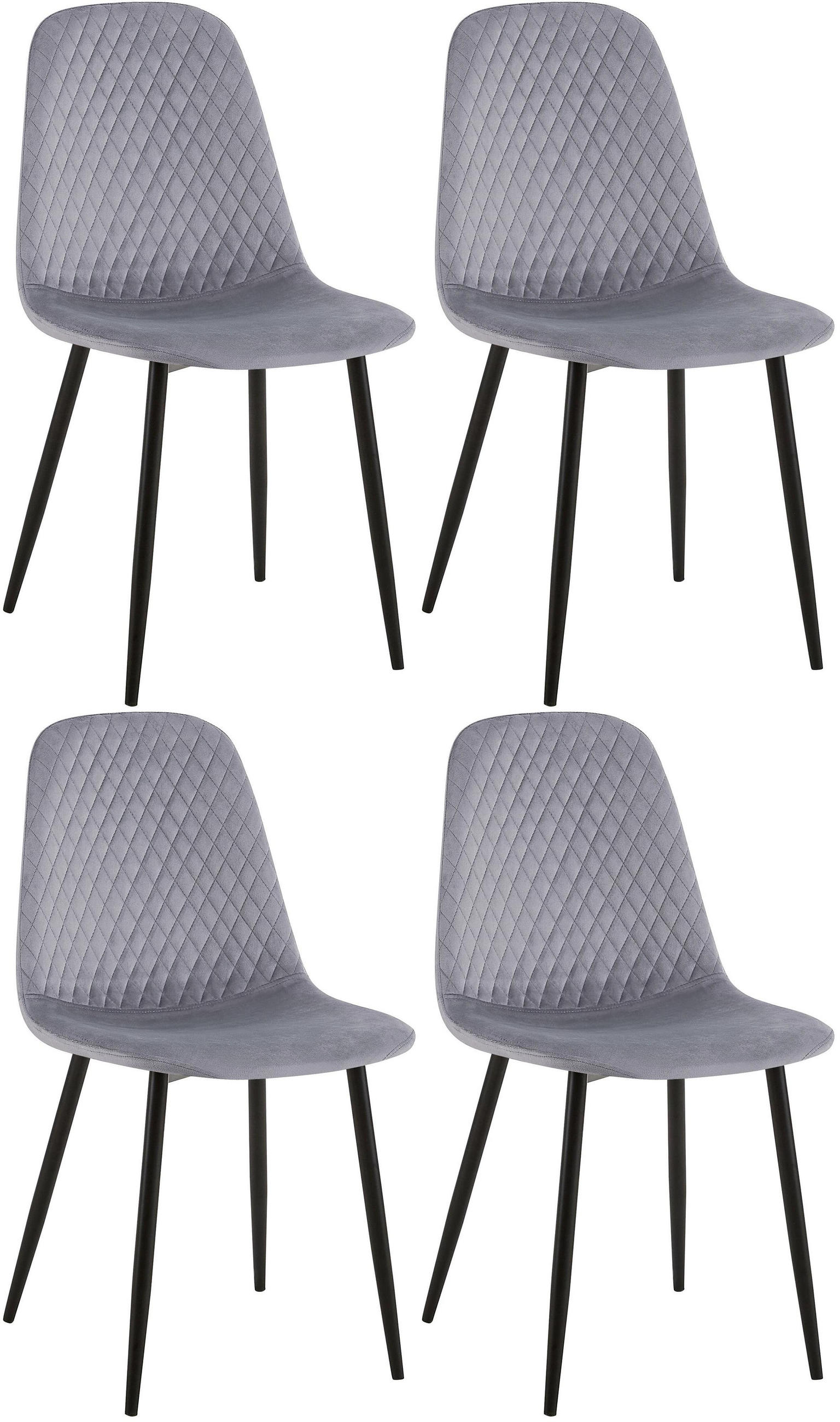 STUHL 4er Set Samt Grau - Schwarz/Grau, Textil/Metall (44/88/54cm) - CLP