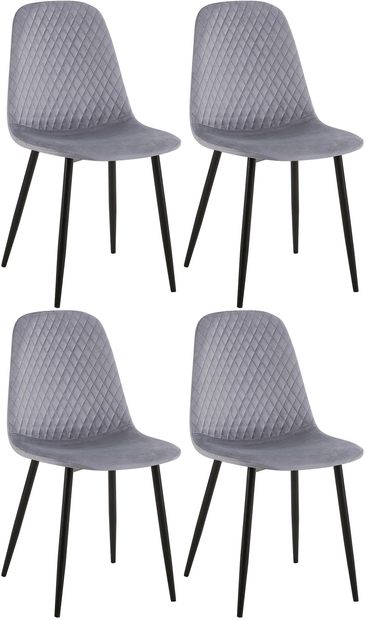 STUHL 4er Set Samt Grau - Schwarz/Grau, Textil/Metall (44/88/54cm) - CLP