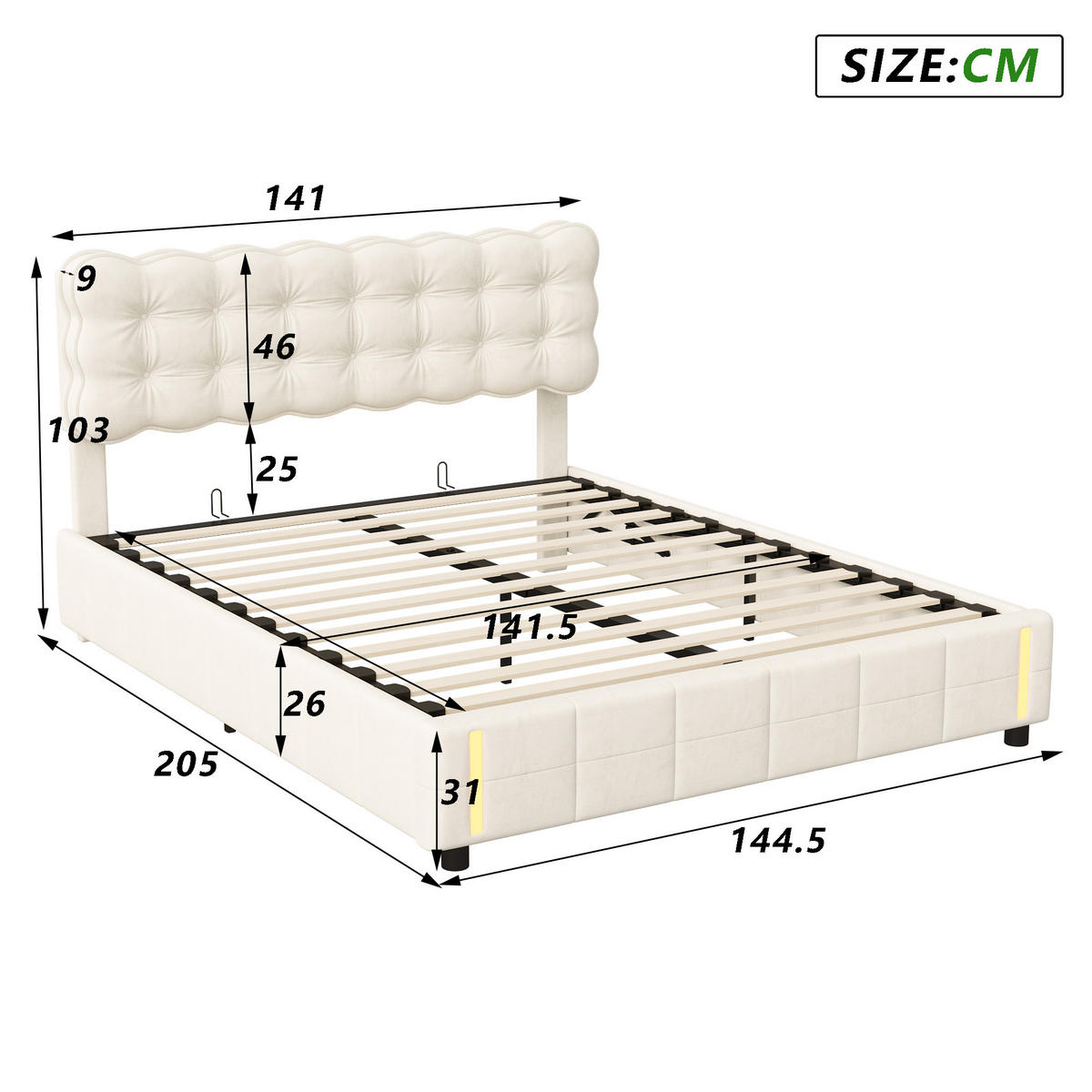 POLSTERBETT 140x200 cm, Beige, mit Stauraum - Beige, Textil/Metall (140/200cm)