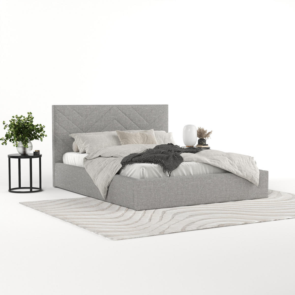 POLSTERBETT Arco 160/200 cm Hellgrau im Inari Stoff - Hellgrau/Schwarz, Holz/Holzwerkstoff (160/200cm) - AltaBeds