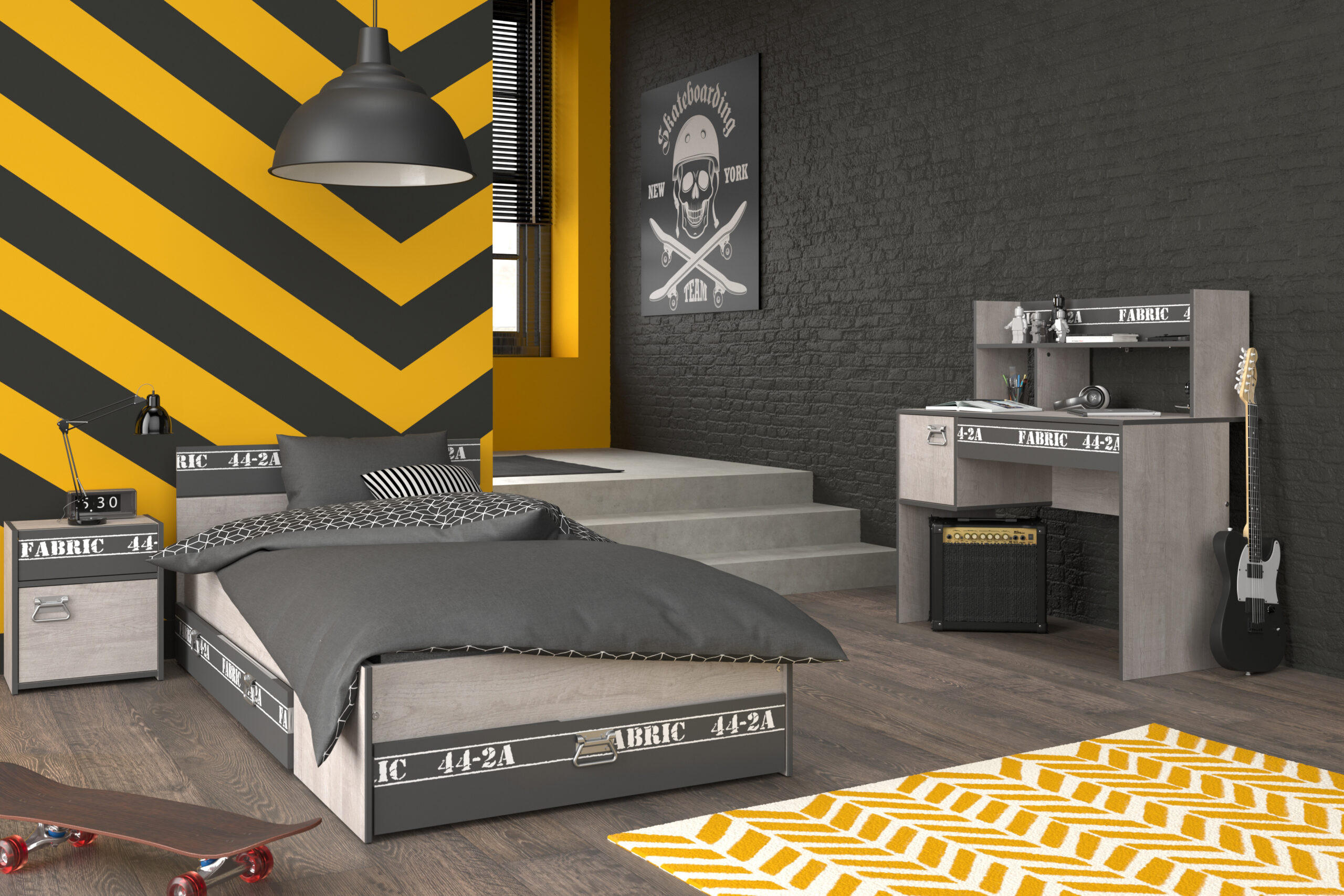 JUGENDZIMMER Fabric 15 in Esche und Grau 4 teilig - Braun, Holzwerkstoff (120/200/80cm)