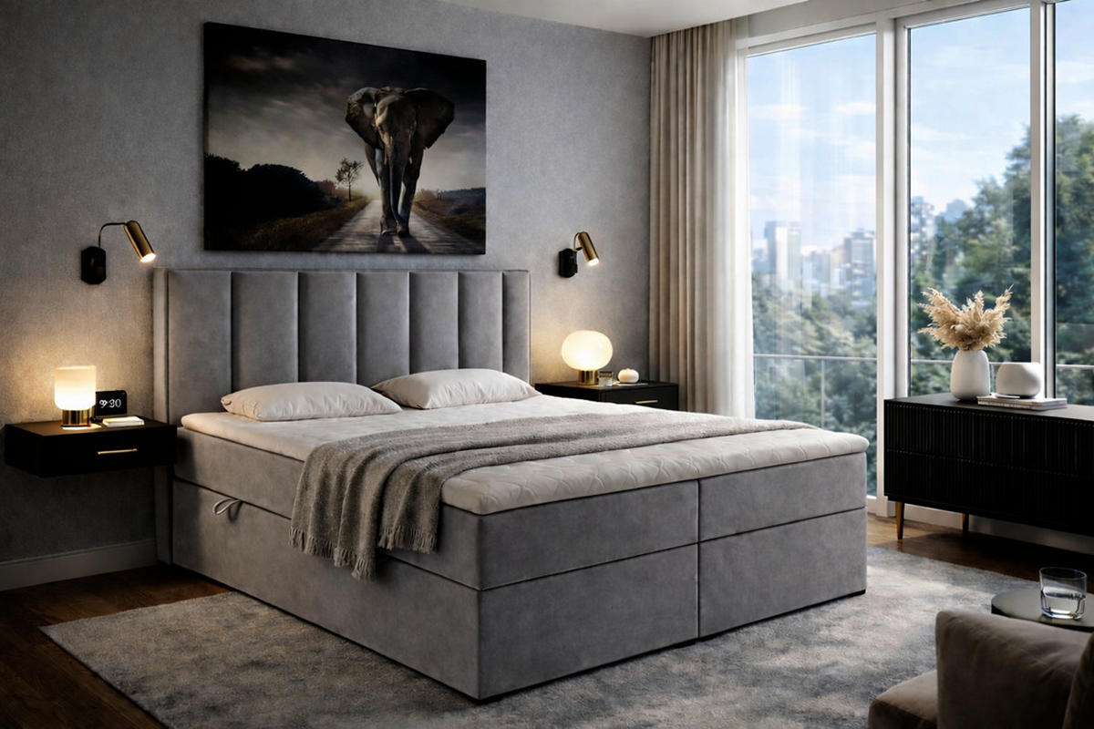 BOXSPRINGBETT HUGO, 120 x 200 cm, Bettkasten, H4, grau - Grau, Textil (120/200cm) - Labett