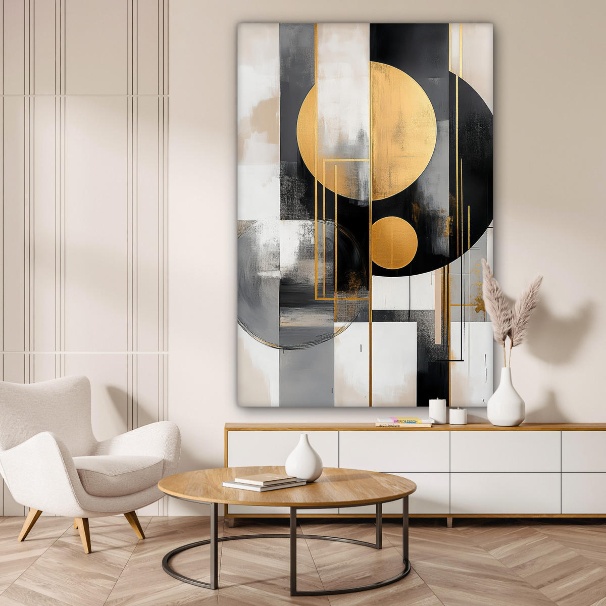 SLIKA NA PLATNU Moderno 90x140 cm - zlate barve, tekstil (90/140cm) - MuchoWow