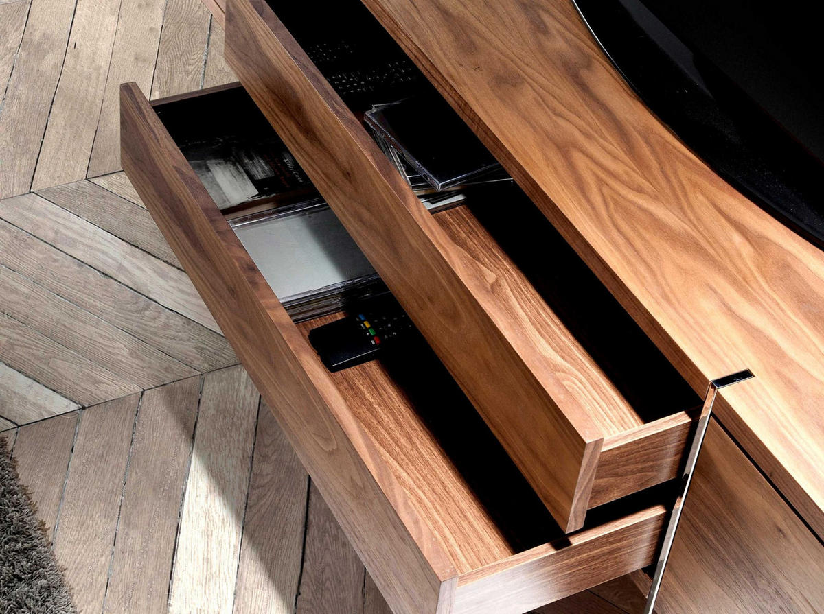 TV-ELEMENT TV-Ständer Nussbaum und verchromter Stahl 180/56/46 cm - Edelstahlfarben/Walnussfarben, Holz/Metall (180/46/56cm) - ANGEL CERDA