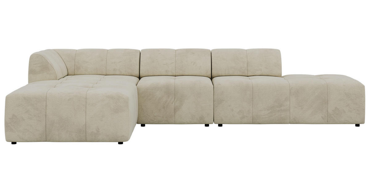 ECKSOFA GRIDA 3M L Beige Velvet - Links - Beige/Schwarz, Kunststoff/Textil (335/176cm) - MKS