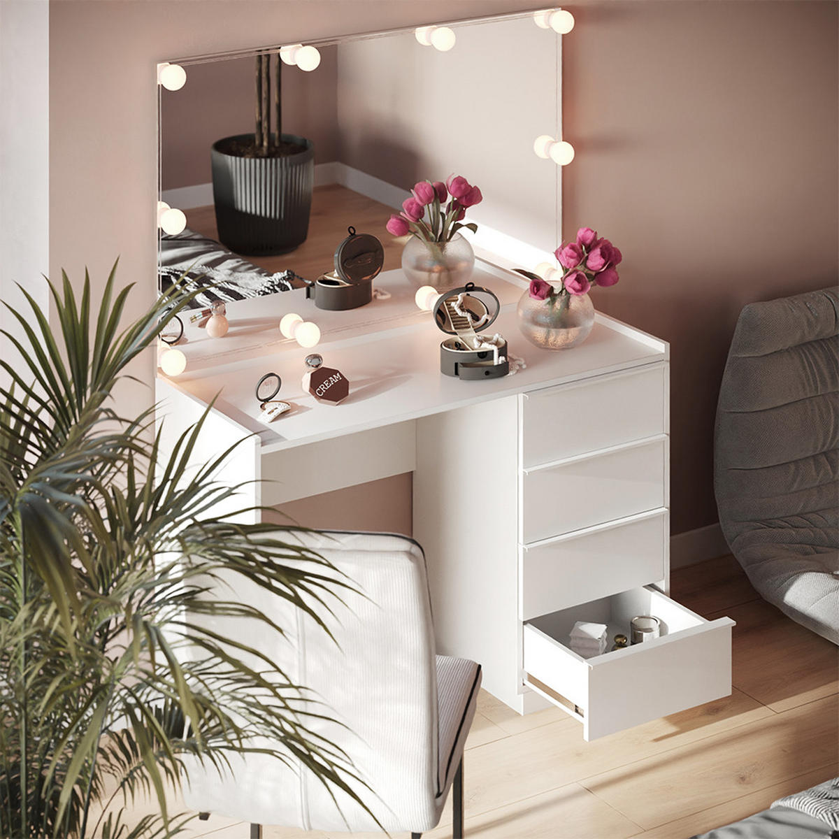 TOALETNÍ STOLEK Viktoria Bílá - bílá, kompozitní dřevo (110/77.2/45cm) - Vicco