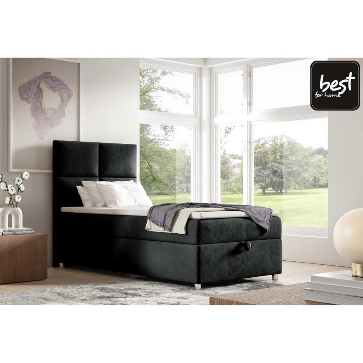BOXBETT mit Bettkasten Trinity K2-SINGLE Bonellfederkern inkl - Schwarz, Holz/Holzwerkstoff (90/200cm) - Best For Home
