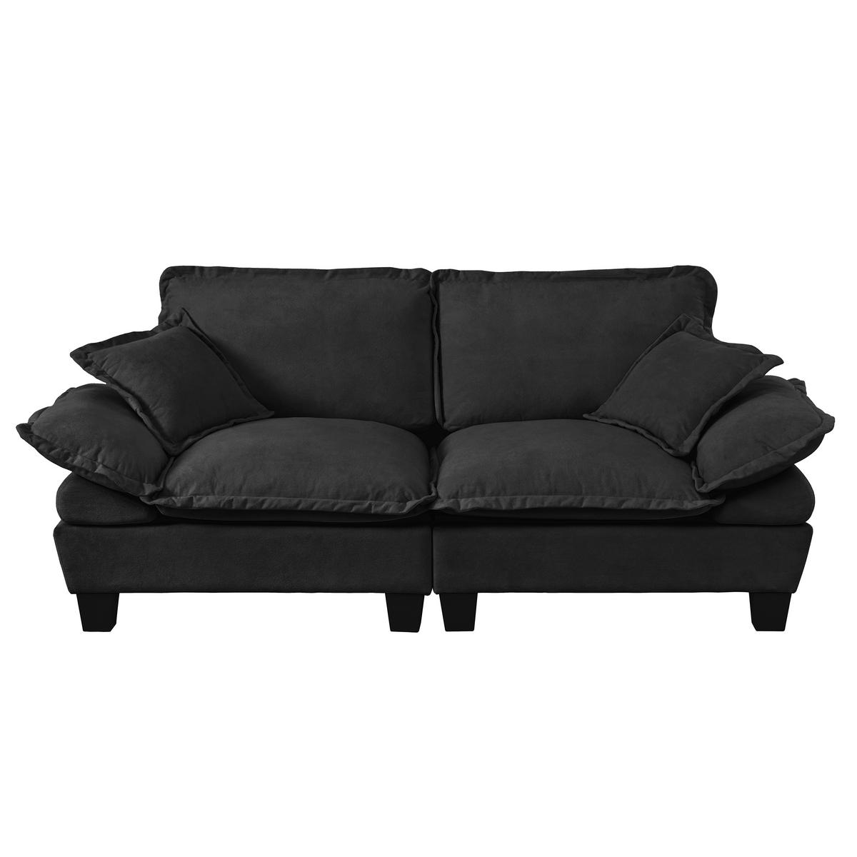 2-SITZER Sofa aus Chenille mit abnehmbaren Armlehnen, schwarz - Schwarz, Textil (82/90/194cm)