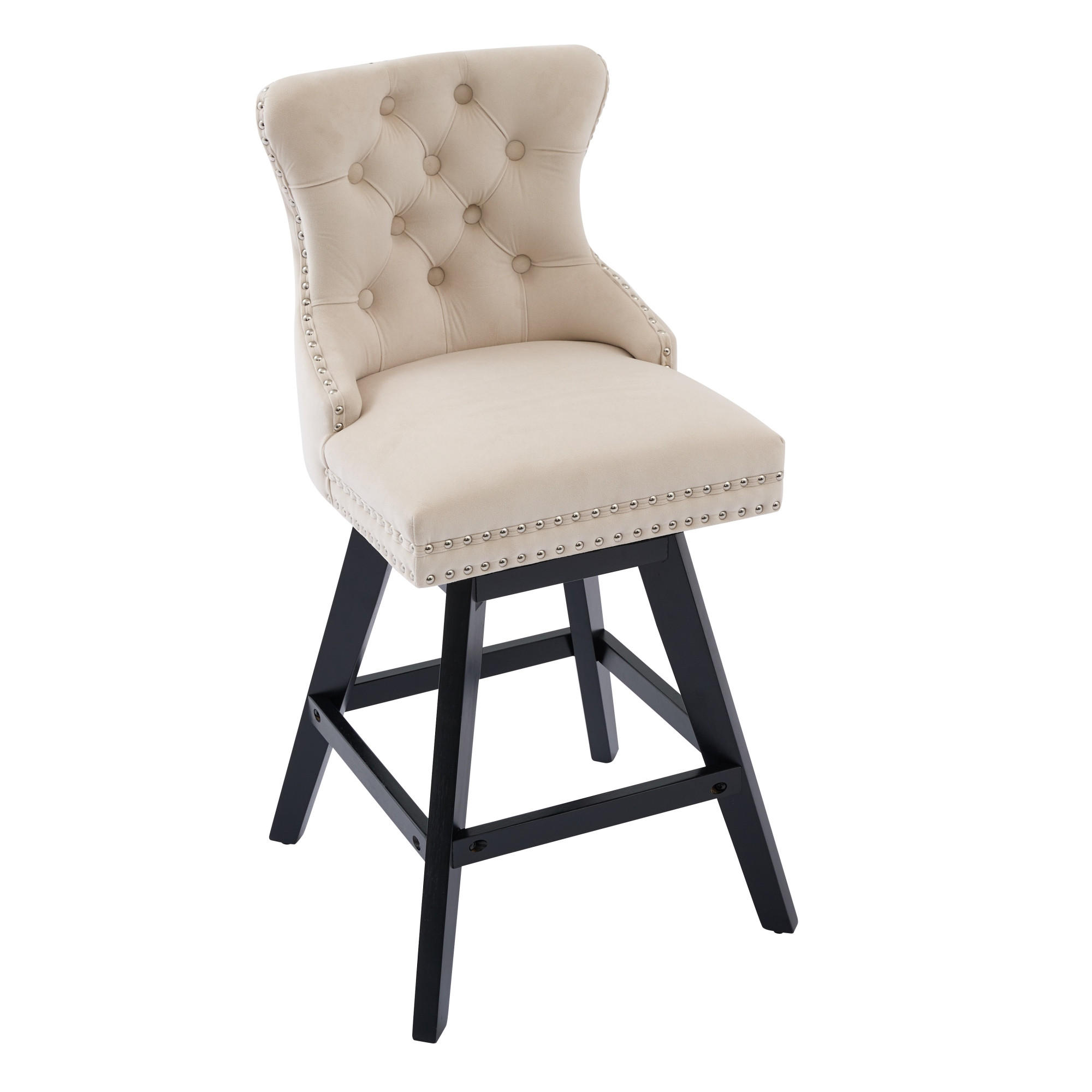 BARHOCKER DE-36337 2er-Set mit 360°-Drehung und Knopfsteppung Beige - Beige, Holz (44.5/97.5/55cm) - ComfortXL