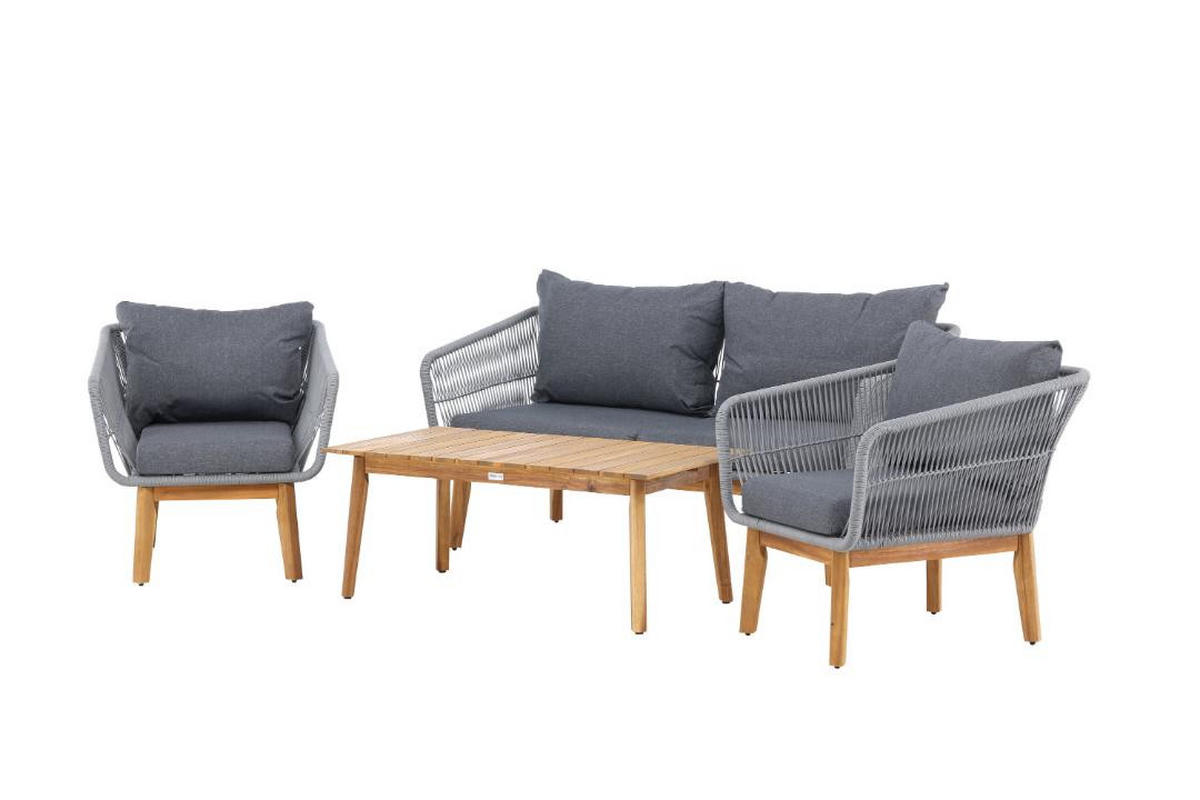 LOUNGE-SET, Chania, Grau, Akazie., 60 x 110 x 45 cm, 4-teilig - Grau, Holz - ebuy24
