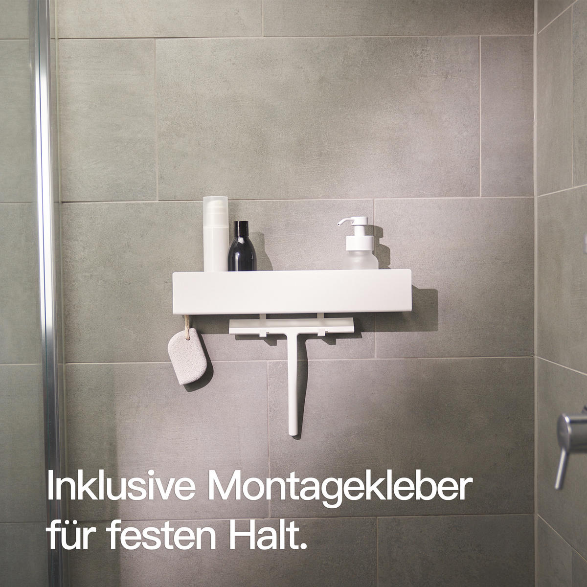 DUSCHABLAGE OHNE BOHREN Matt Weiß 42 cm - Weiß, Metall (42/8/9cm) - Designfabrik Hamburg