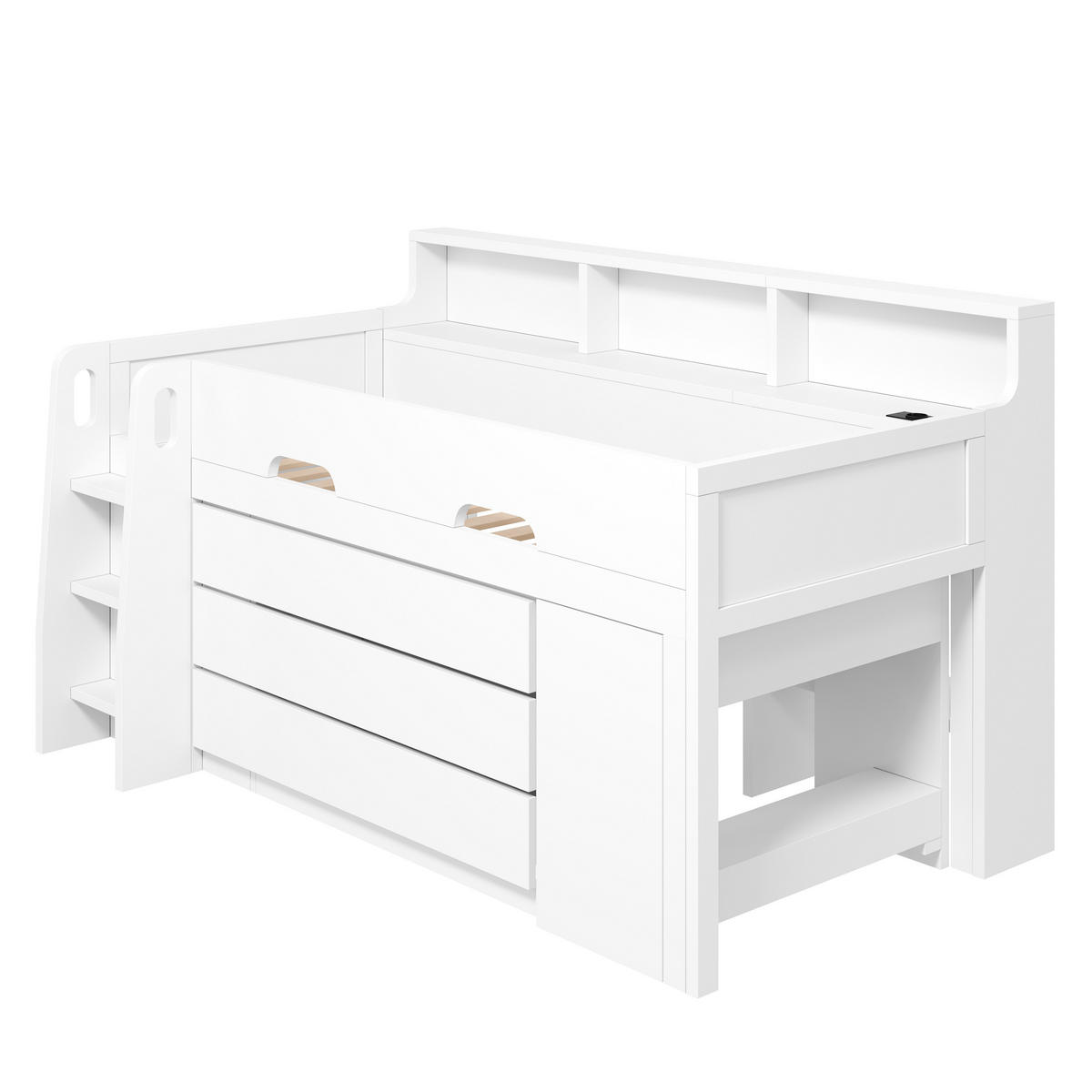 HOCHBETT 90/200 cm DE-32843 mit Schreibtisch und Stauraum Weiß - Weiß, Holzwerkstoff (90/200cm) - ComfortXL