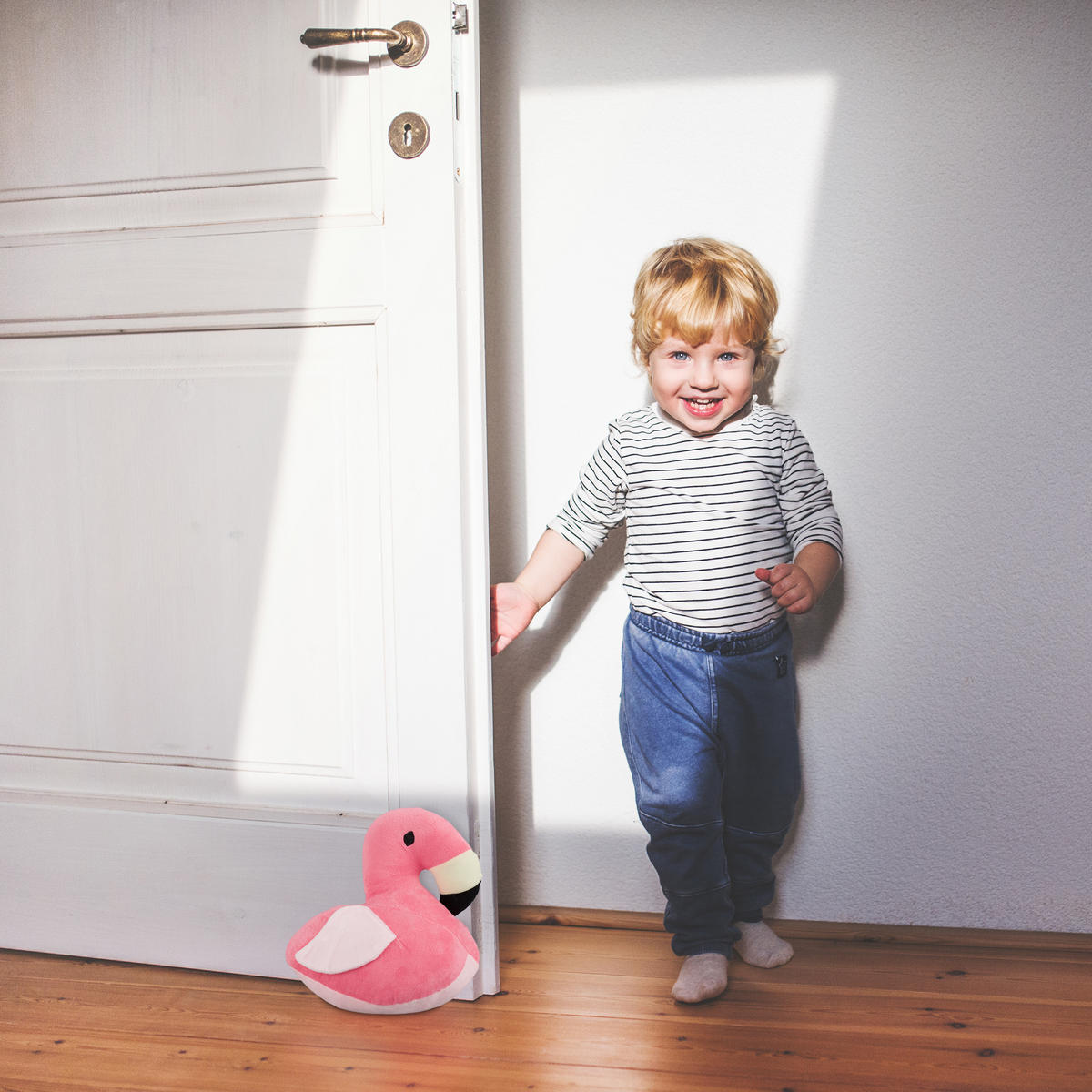 DÖRRSTOPP Rosa Flamingo Polyester - Rosa, Textil/Naturmaterial (14/21cm) - Relaxdays