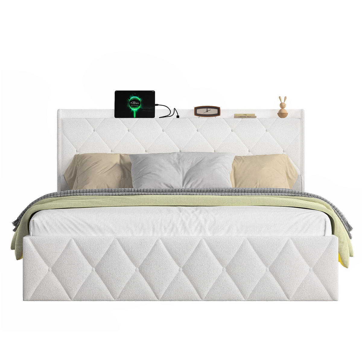 BETT mit USB und LED 140x200 cm Teddy White - Weiß, Holz (140/200cm) - Meubliv