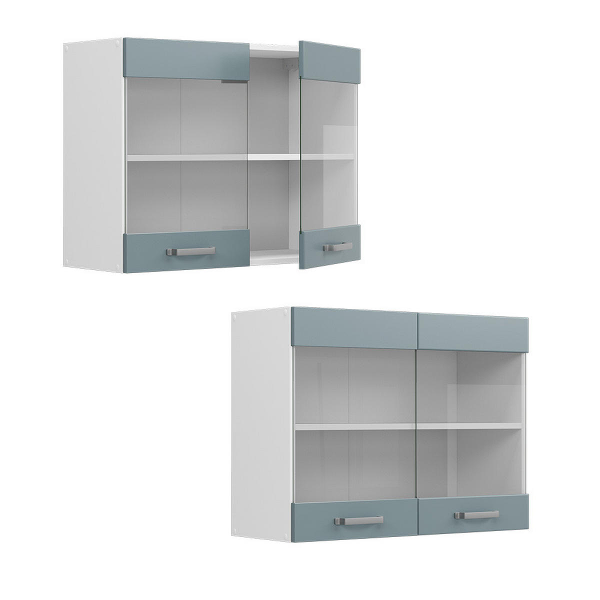 KÜCHENGLASSCHRANK R-Line Blau-Grau 80 cm - Blaugrau/Weiß, Holzwerkstoff (80/60/31cm) - Vicco