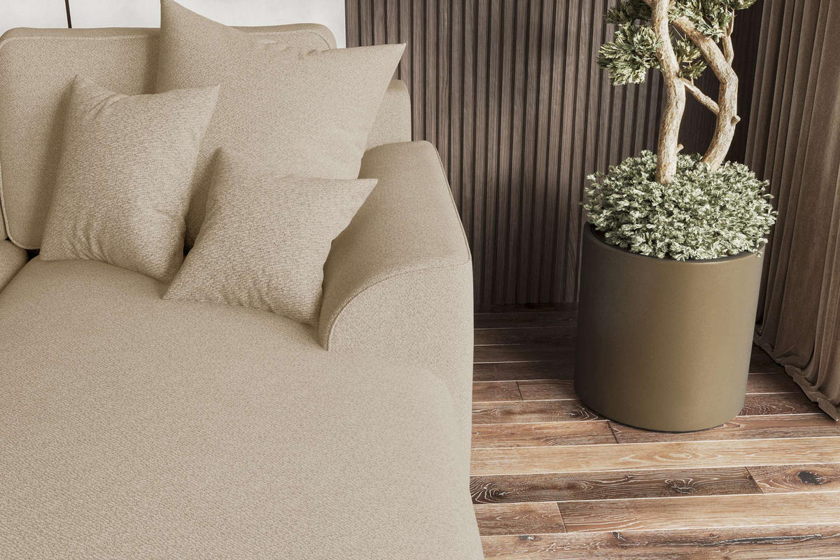 ECKSOFA GUSTO Strukturstoff Beige Rechts inkl. Schlaffunktion - Chromfarben/Beige, Kunststoff/Textil (295/194cm) - 99rooms