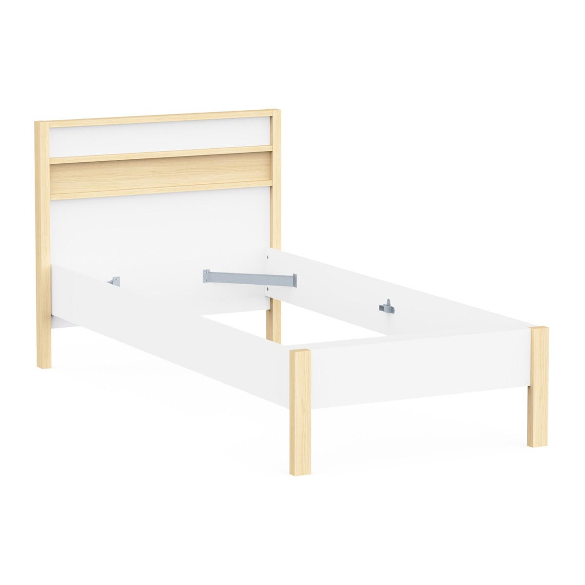 BETT in Weiß und Eiche Dekor 102,9/207,3/95 cm - Weiß, Holzwerkstoff (90/190cm) - Calicosy