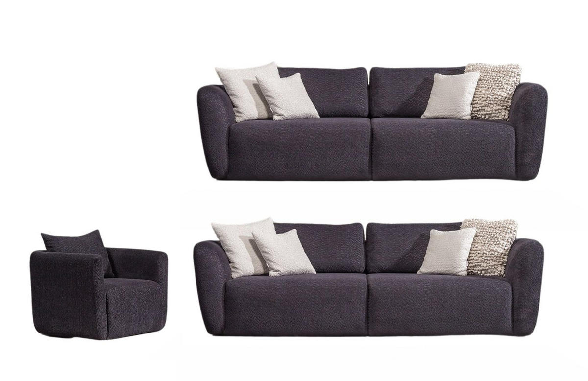 SITZGARNITUR Energy Grau-Seidengrau Stellvariante:3+3+1 - Braun, Holz (250/93/100cm) - Villa Möbel