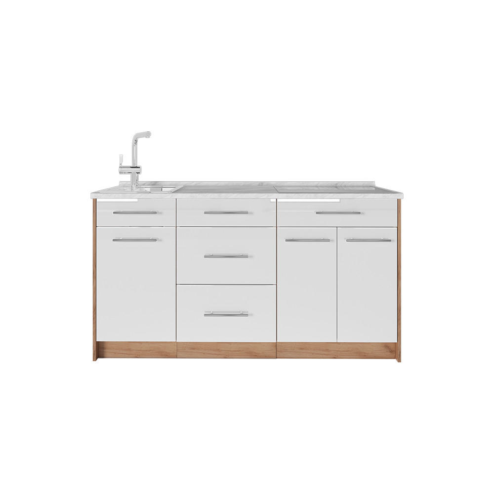 KÜCHENBLOCK Fame-Line, Weiß Hochglanz, 150 cm ohne Arbeitsplatte - Honigeiche/Weiß Hochglanz, Holzwerkstoff (150/82/51.6cm) - Vicco