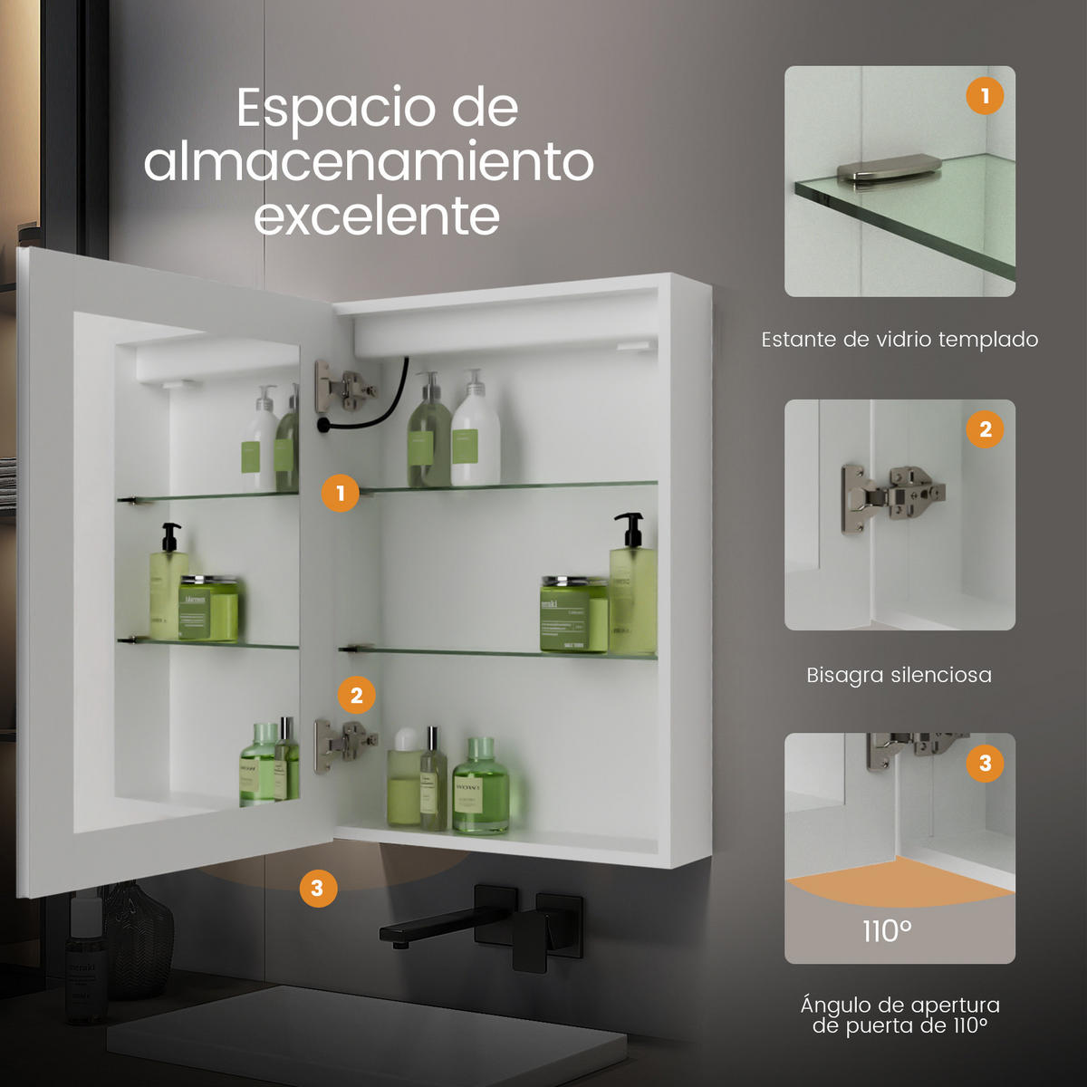 SPIEGELSCHRANK mit Beleuchtung Weiß 70/50 cm - Weiß, Metall (50/14.5/70cm) - EMKE