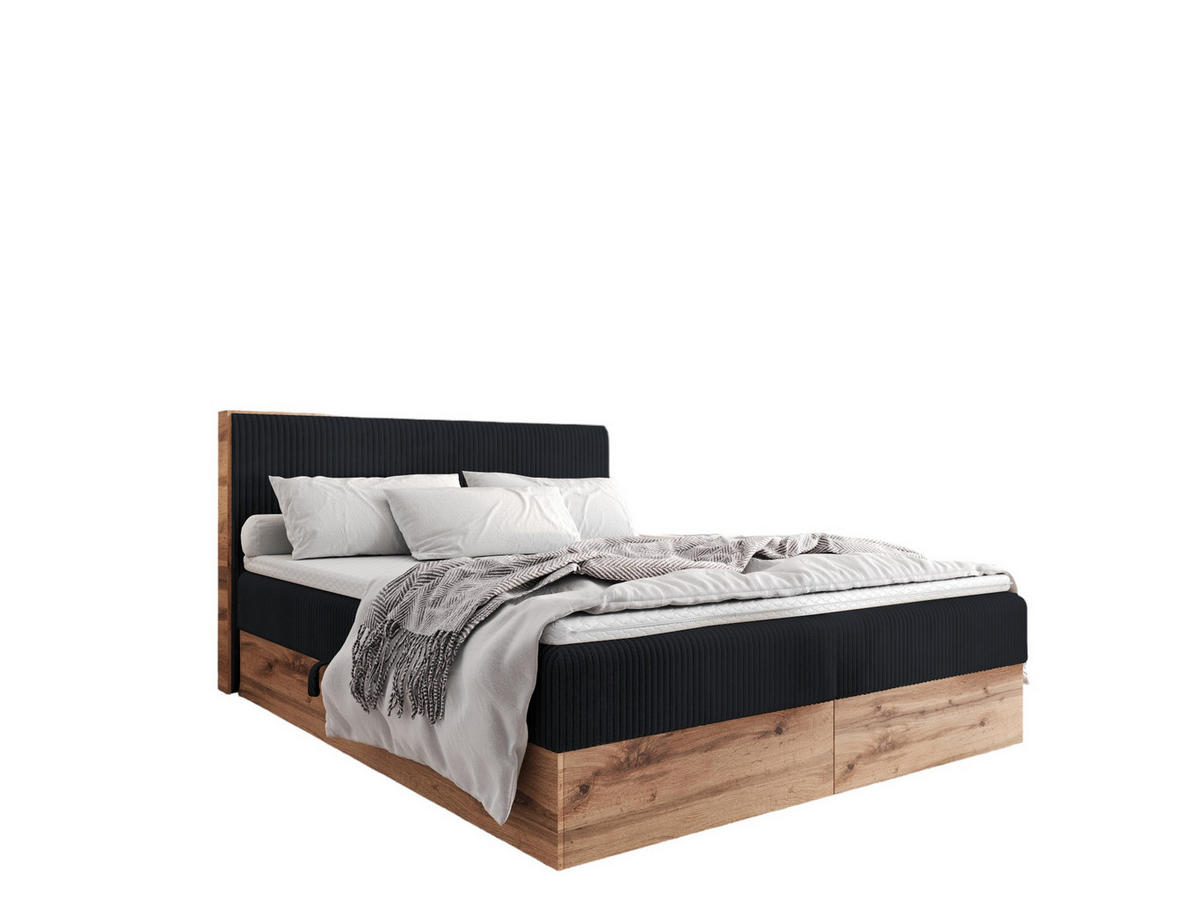 BOXBETT TESSA 180x200 Schwarz Cord - H3 - Schwarz, Textil (120/200cm) - AN-Moebel 4u