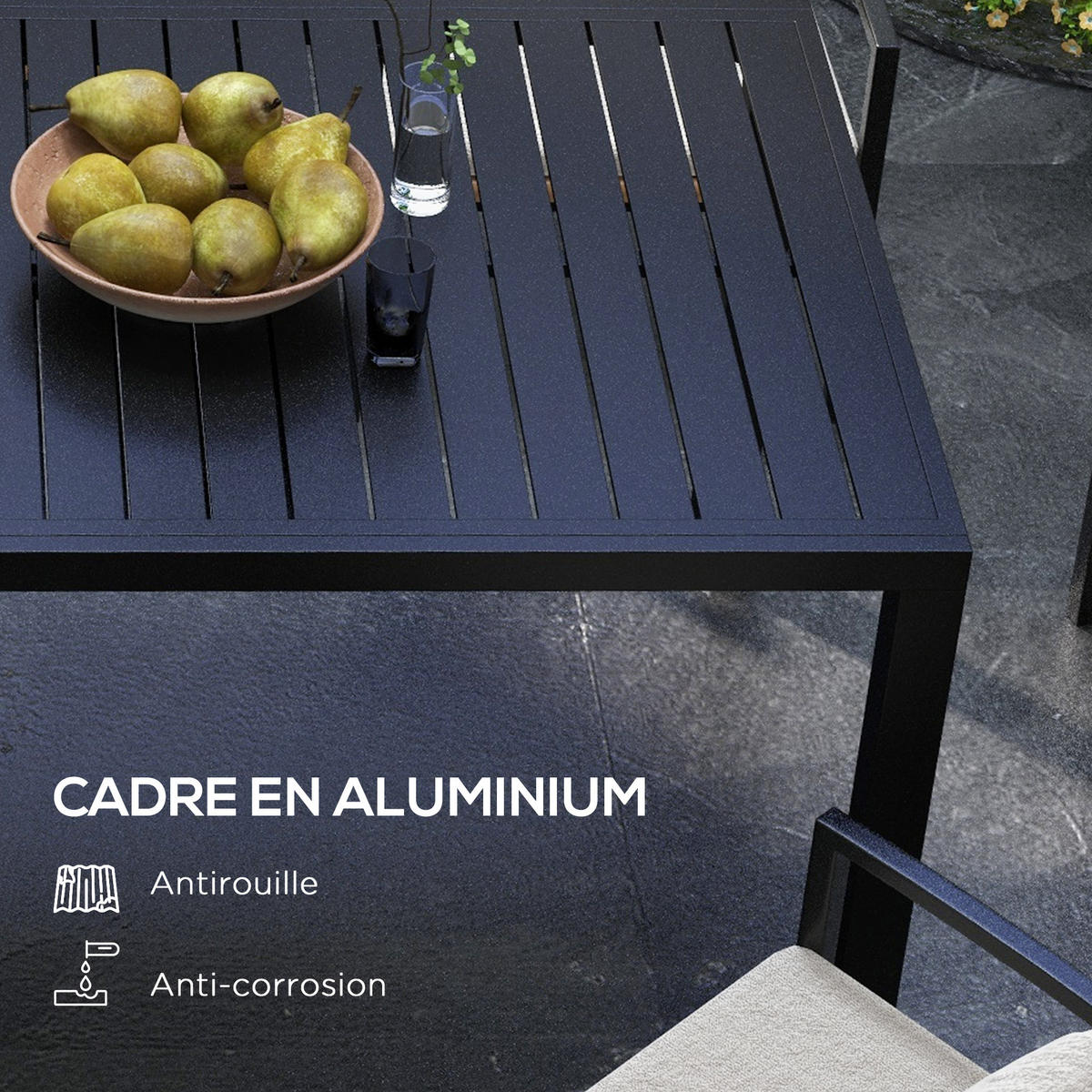 GARTENTISCH DE-14096 Aluminium, 180/240 cm Schwarz - Schwarz, Metall (240/94/73cm) - ComfortXL