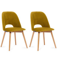 ESSZIMMERSTUHLE TINO 2-tlg Velours-Sitz, Gelb - Eichefarben/Gelb, Holz/Textil (48/86/44cm) - KONSIMO®