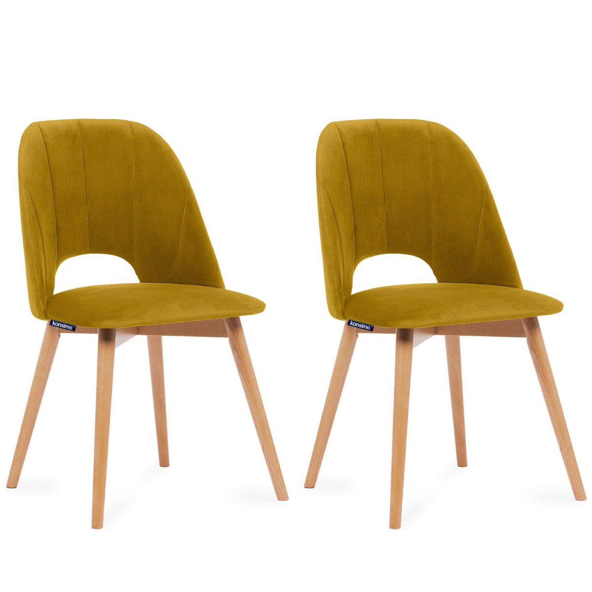 ESSZIMMERSTUHLE TINO 2-tlg Velours-Sitz, Gelb - Eichefarben/Gelb, Holz/Textil (48/86/44cm) - KONSIMO®