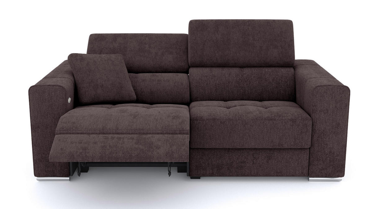 SOFA QUARTZ 3-Sitzer mit 1 Relaxfunktion, dunkelbraun - Dunkelbraun/Silberfarben, Holzwerkstoff/Textil (204/80/102cm) - Courtois Laville