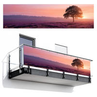 BALKON-SICHTSCHUTZ Baum - Heidekraut - Sonnenaufgang - Flieder, Kunststoff (300/75cm) - MuchoWow
